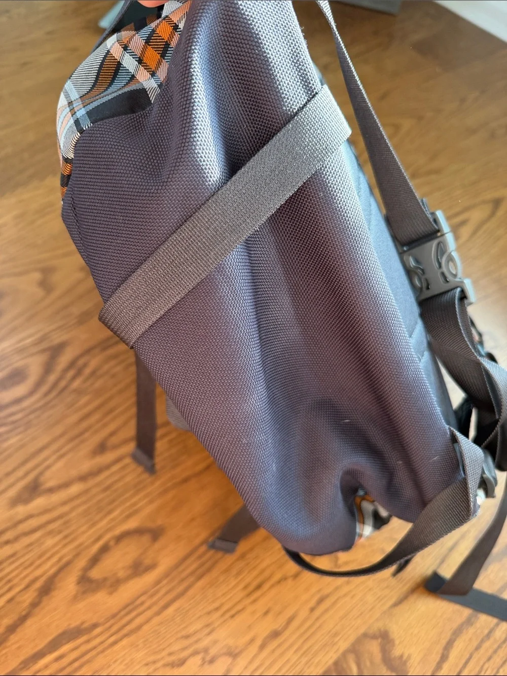 The North Face Plaid Backpack in Black, Orange & Gray